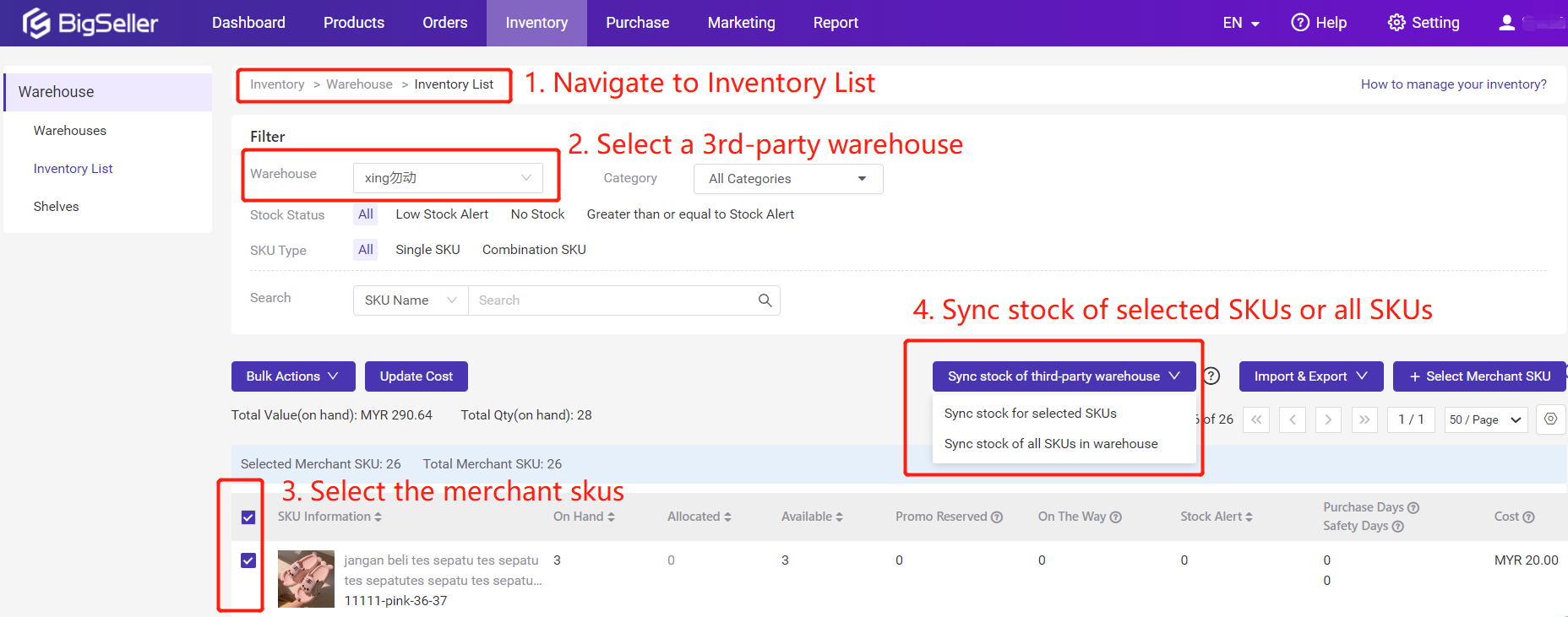 sync inventory inventori gudang pihak ketiga third party warehouse bigseller, daftar BigSeller secara percuma, erp percuma free, malaysia, kedai online, shopee, lazada, tiktokshop, sistem erp, erp, boost sales, ecommerce, bigseller, erp percuma senang mudah, easy free erp, shopee store, kedai shopee, online business