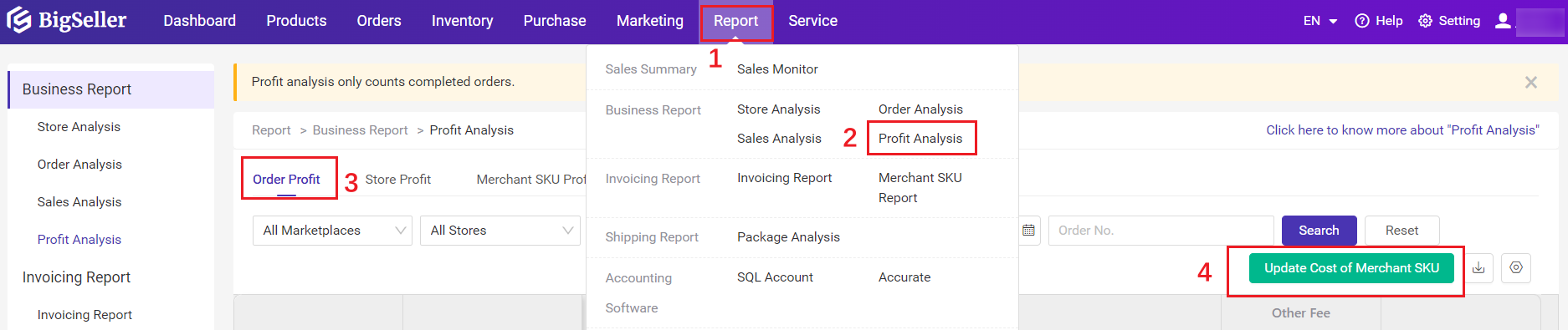 mengemaskini kos Merchant SKU dalam senarai analisis keuntungan, update cost merchant SKU in profit analysis list,daftar BigSeller secara percuma, erp percuma free, malaysia, kedai online, shopee, lazada, tiktokshop, sistem erp, erp, boost sales, ecommerce, bigseller, erp percuma senang mudah, easy free erp, shopee store, kedai shopee, online business