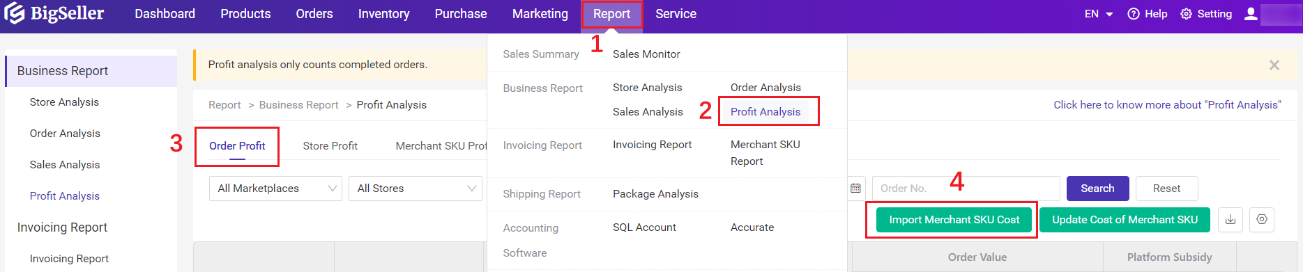 mengemaskini kos Merchant SKU dalam senarai analisis keuntungan, update cost merchant SKU in profit analysis list,daftar BigSeller secara percuma, erp percuma free, malaysia, kedai online, shopee, lazada, tiktokshop, sistem erp, erp, boost sales, ecommerce, bigseller, erp percuma senang mudah, easy free erp, shopee store, kedai shopee, online business