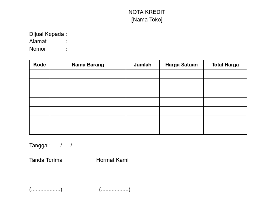 contoh nota kredit