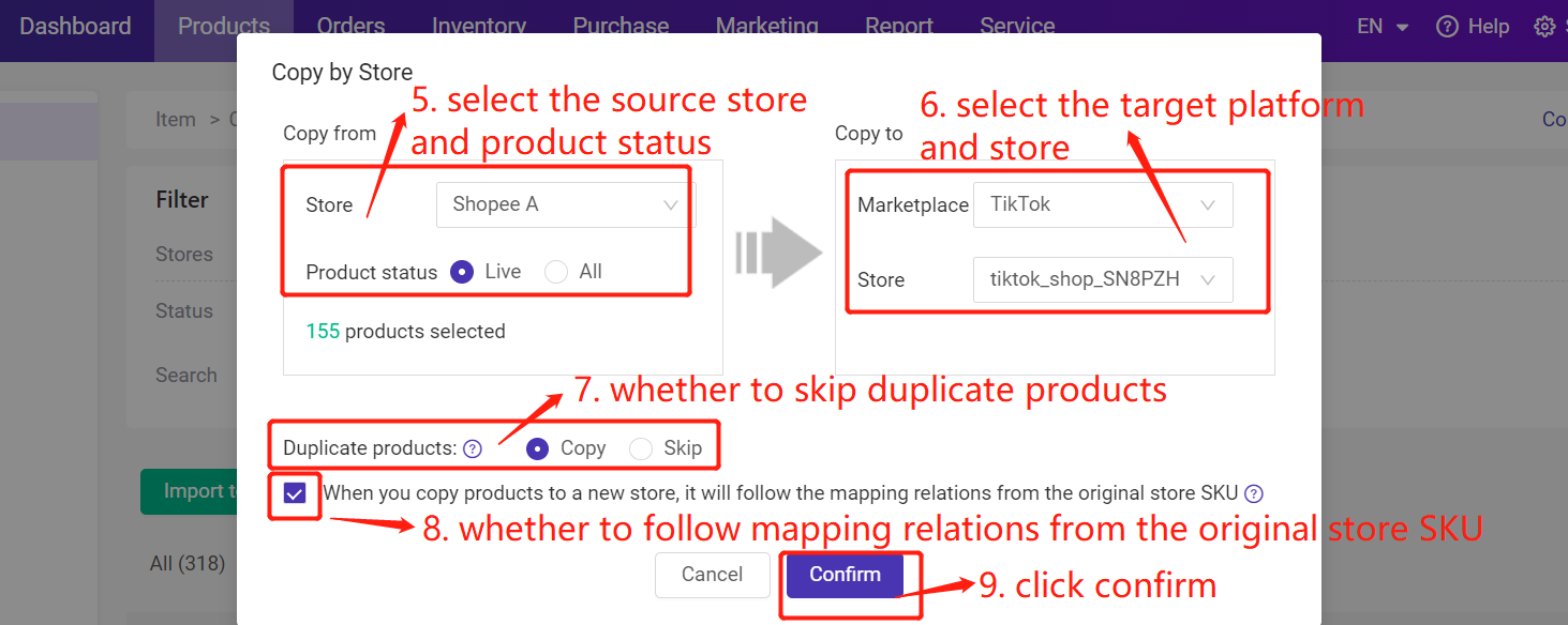 easily copy products from one store to another