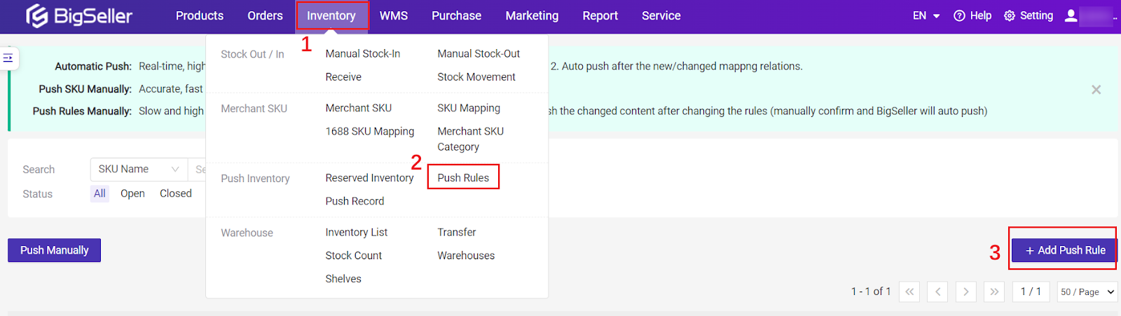 BigSeller Push Rule Feature
