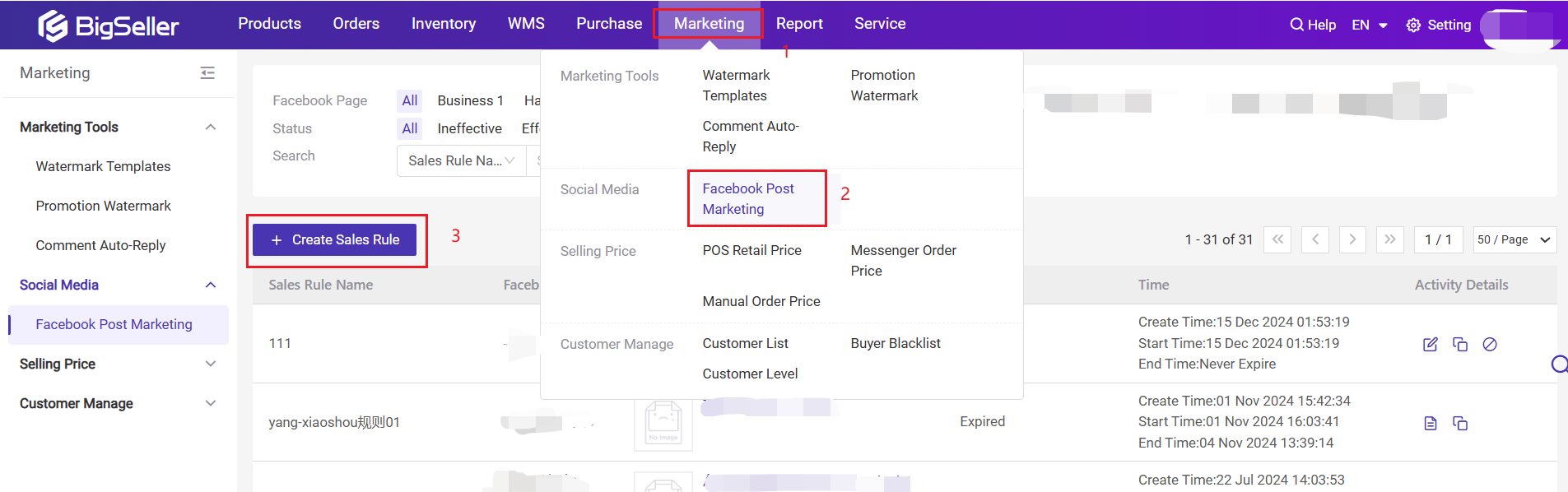 BigSeller Facebook Post Marketing