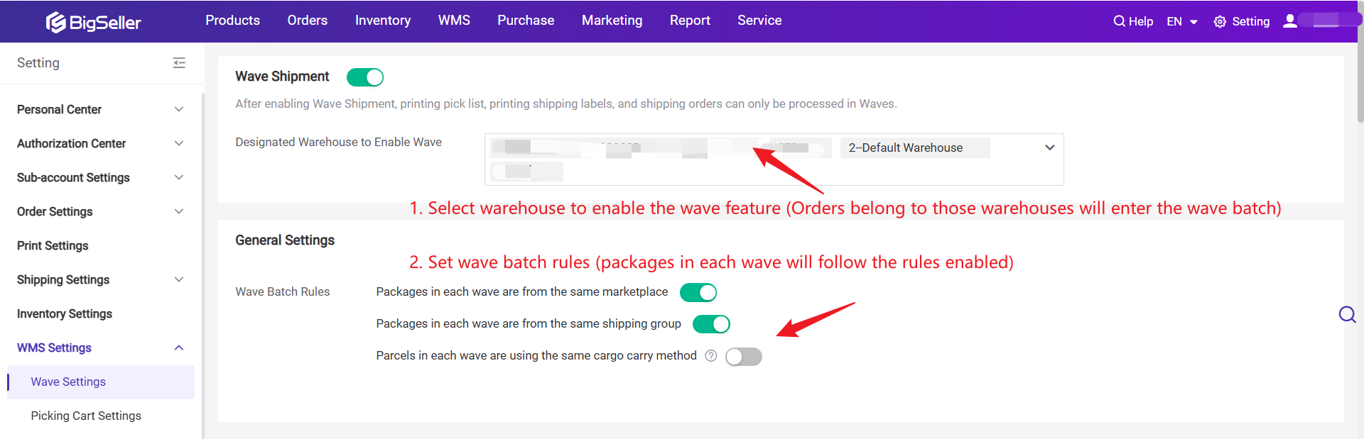 BigSeller Wave Batch Rules