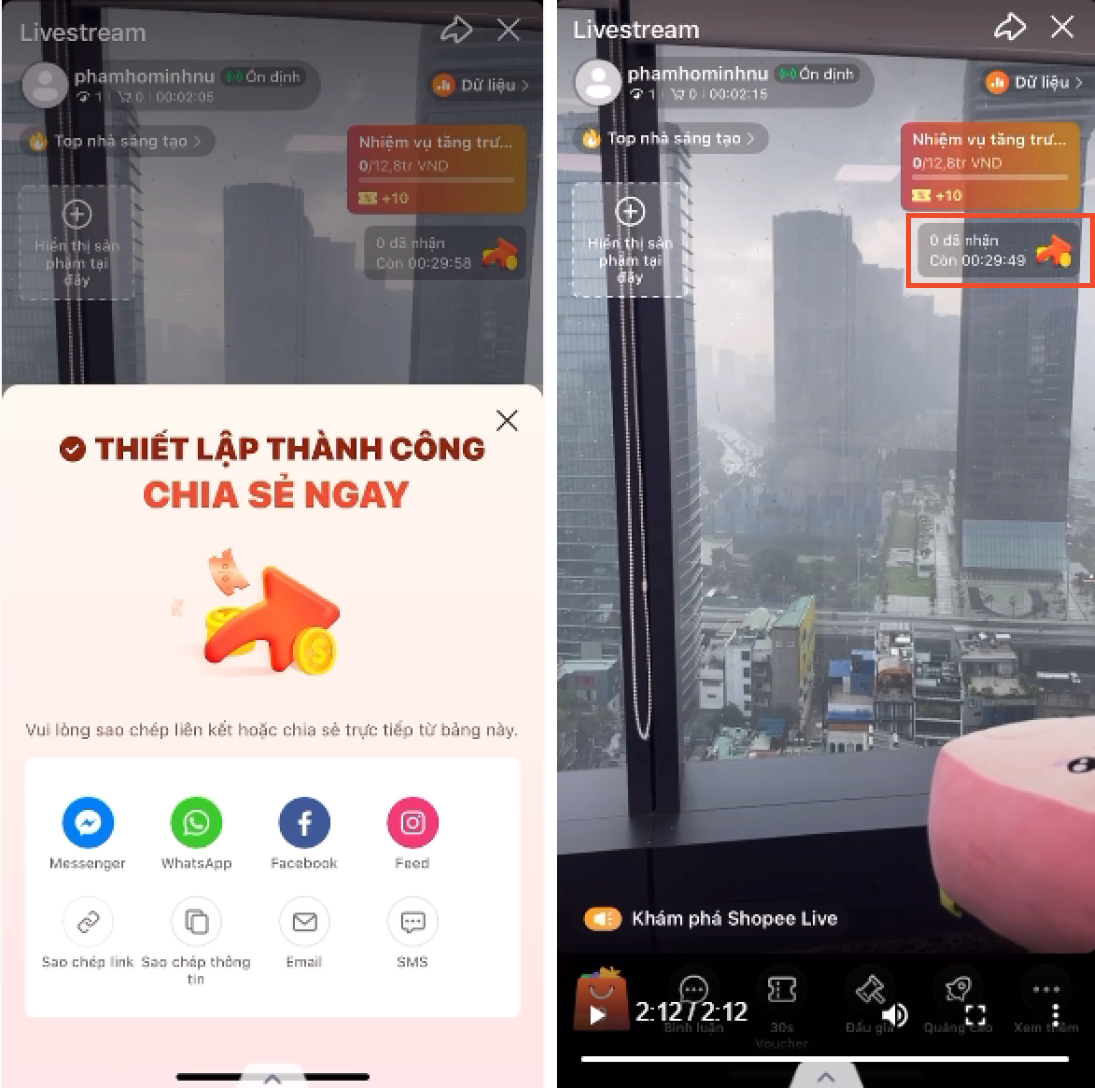TÍNH NĂNG THIẾT LẬP PHẦN THƯỞNG KHI CHIA SẺ LIVESTREAM SHOPEE