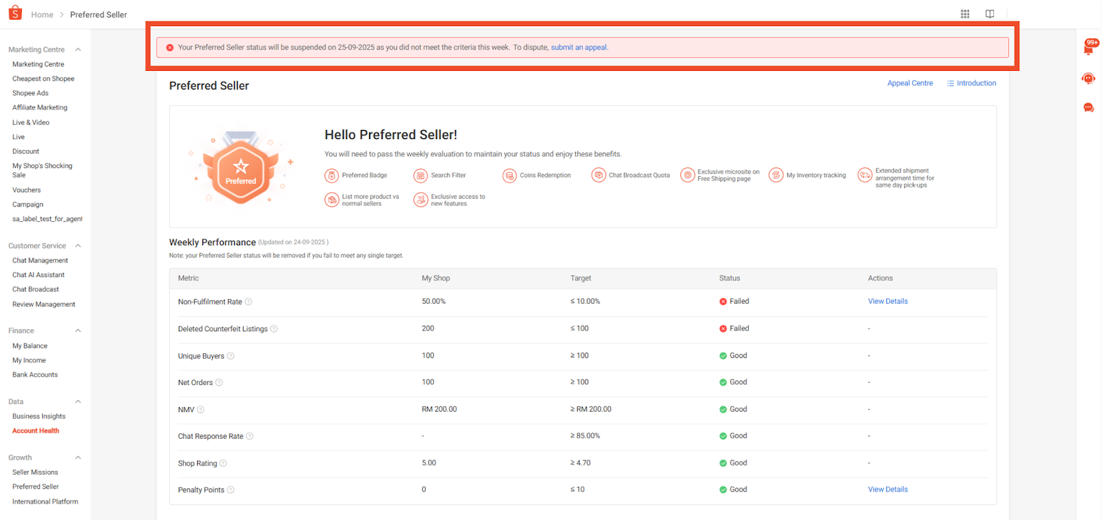 shopee preferred seller appeal